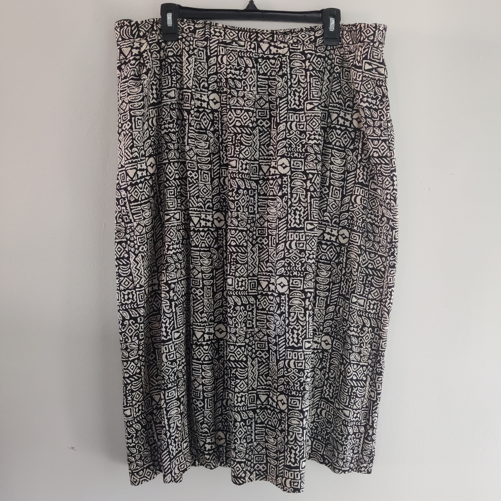 Vintage Black & White Tribal Print Midi Skirt 2X